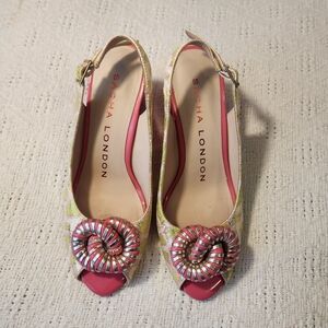 Sacha London Pink and Green Funky Women's Leather Heels Size 7